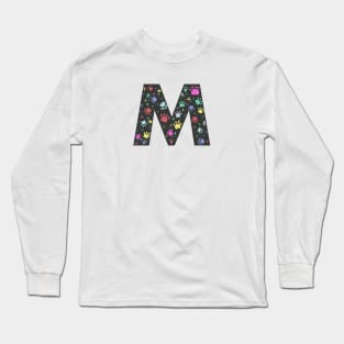 M letter with colorful paw print Long Sleeve T-Shirt